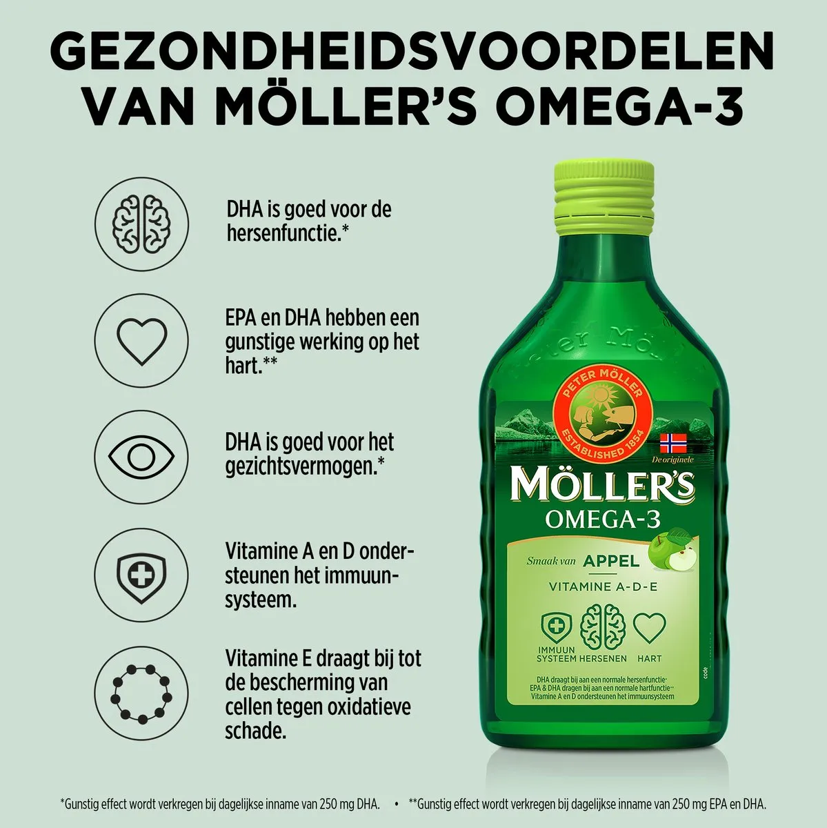 3x Mollers Omega-3 Levertraan Appel (250 ml)