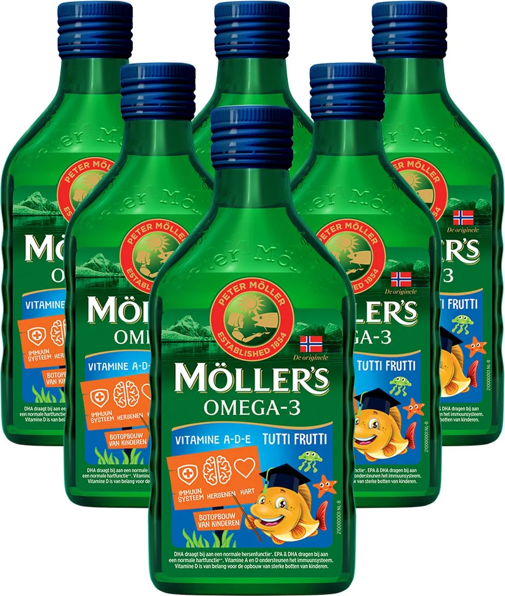 6x Mollers Omega-3 Levertraan Tutti Frutti (250 ml)
