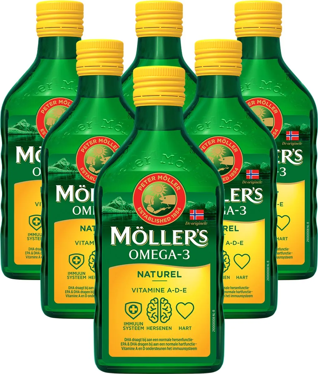 6x Mollers Omega-3 Levertraan Naturel (250 ml)