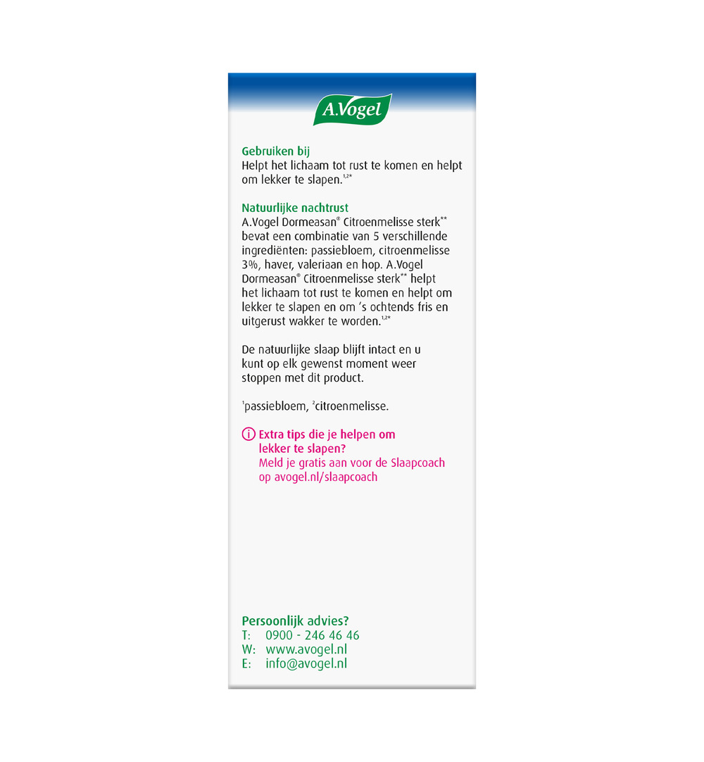 A.Vogel Dormeasan Citroenmelisse Nachtrust Sterk (30 Tabletten) - image 3
