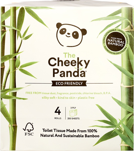 Cheeky Panda Toiletpapier Bamboe, 3 Laags (4 stuks)