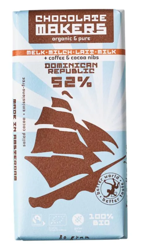 Chocolatemakers Reep Tres Hombres 52% Melk Cac Aonibs & Koffie Bio (80 gr)