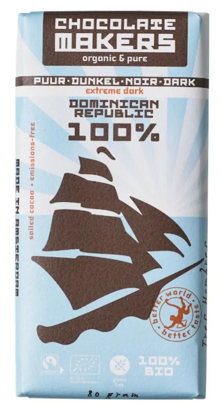 Chocolatemakers Reep Tres Hombres 100% Extra P Uur Fairtrade Bio (80 gr)