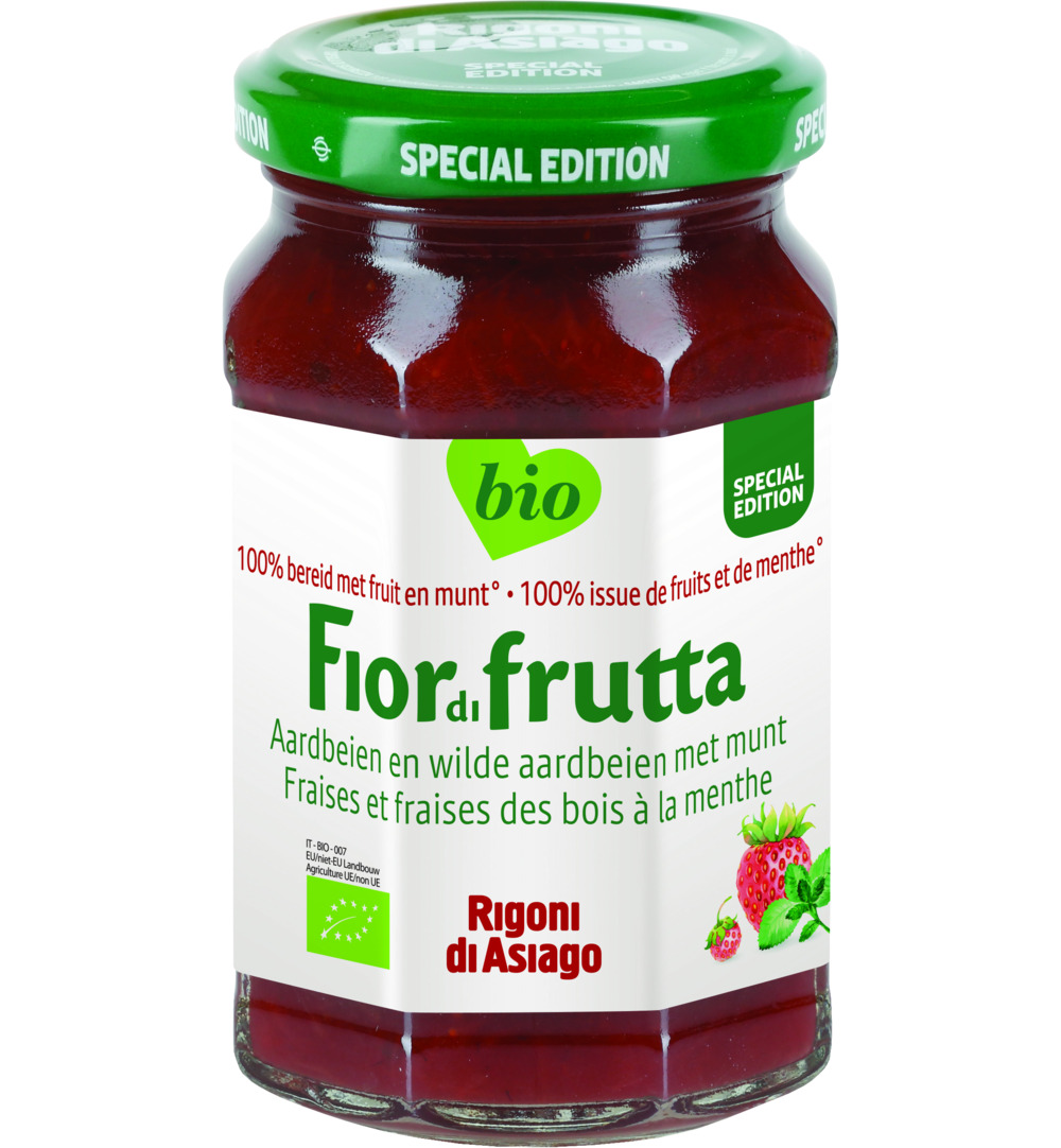 Fiordifrutta Aardbeien en wilde aardbeien met munt jam bio (250 gr)