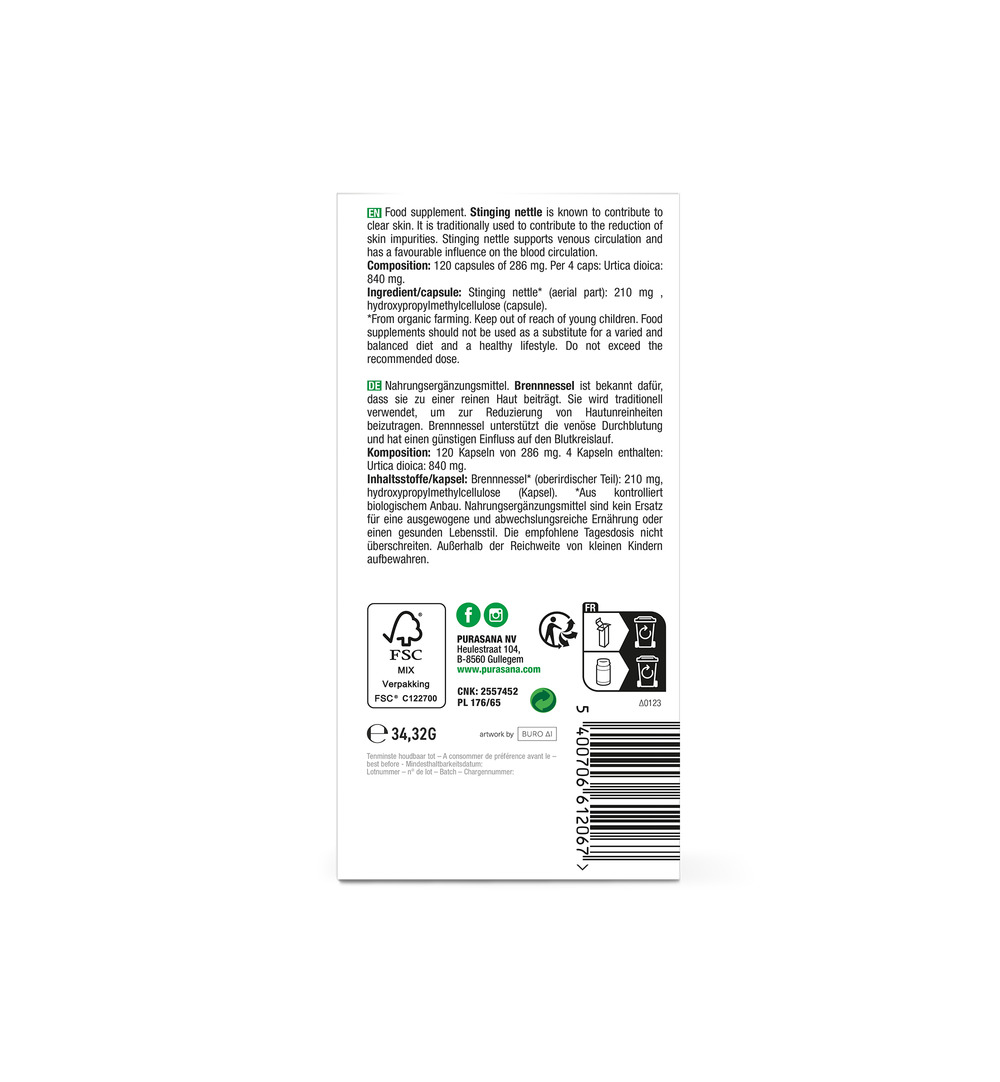 Purasana Brandnetel/Ortie Vegan Bio (120 vega capsules) - image 3