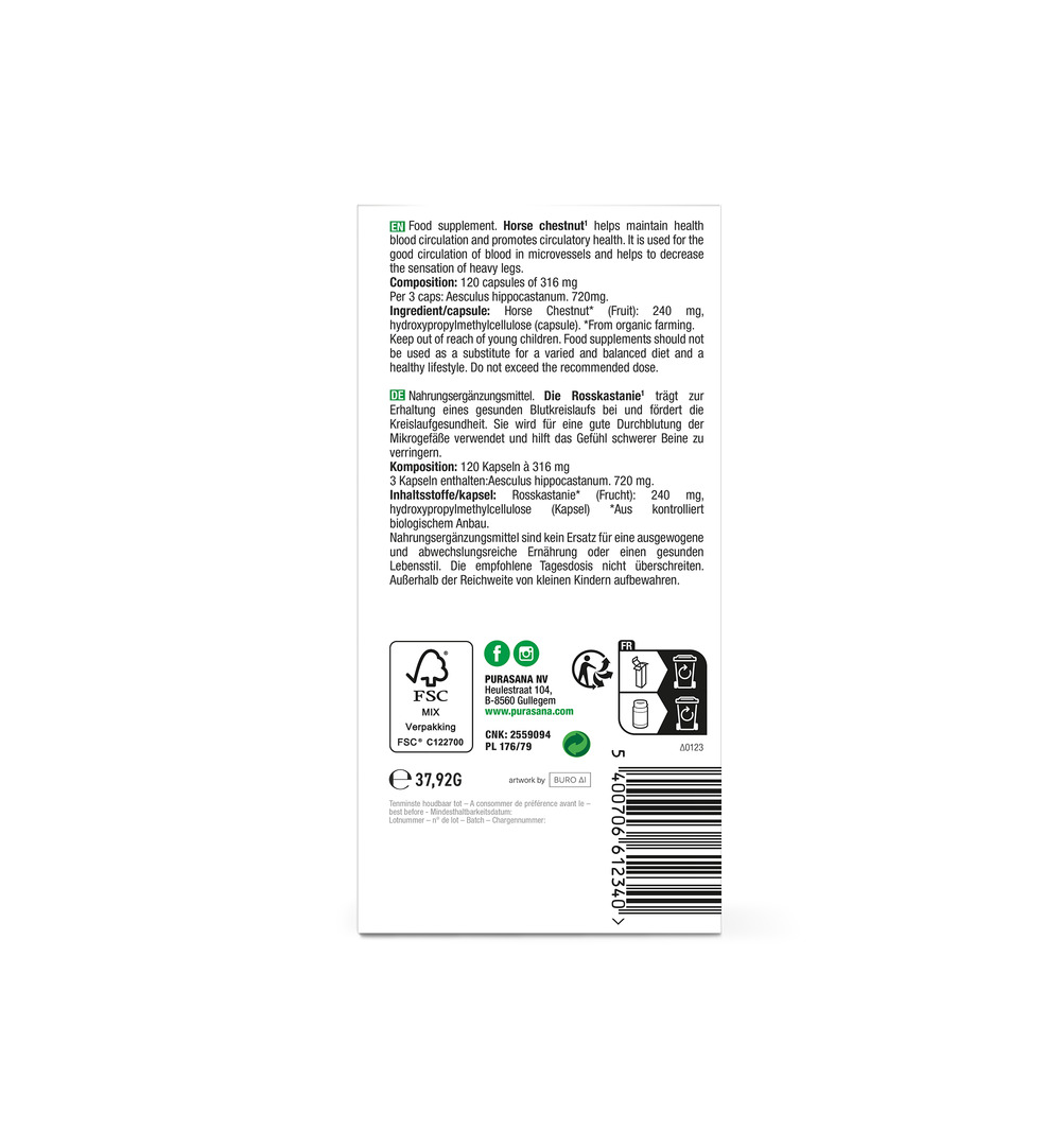 Purasana Wilde Kastanje/Marron D'Inde Vegan Bio (120 vega capsules) - image 3