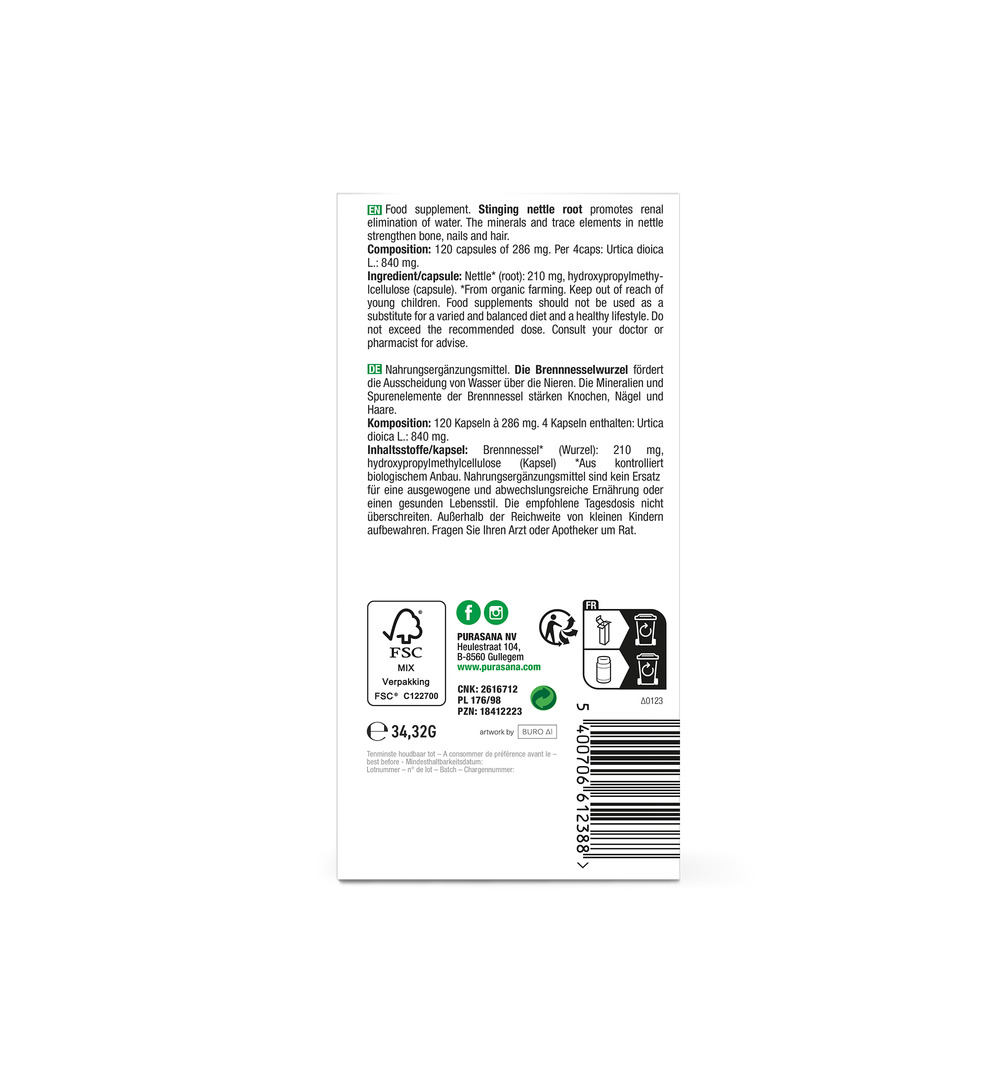 Purasana Brandnetelwortel/Ortie Racine Vegan Bio (120 vega capsules) - image 3