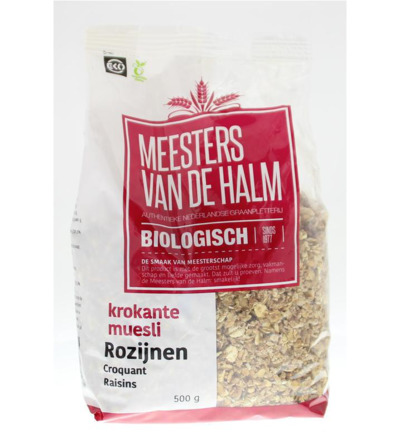 De Halm Krokante Muesli Rozijn Bio (500 gr)