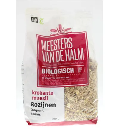 De Halm Krokante Muesli Rozijn Bio (500 gr)