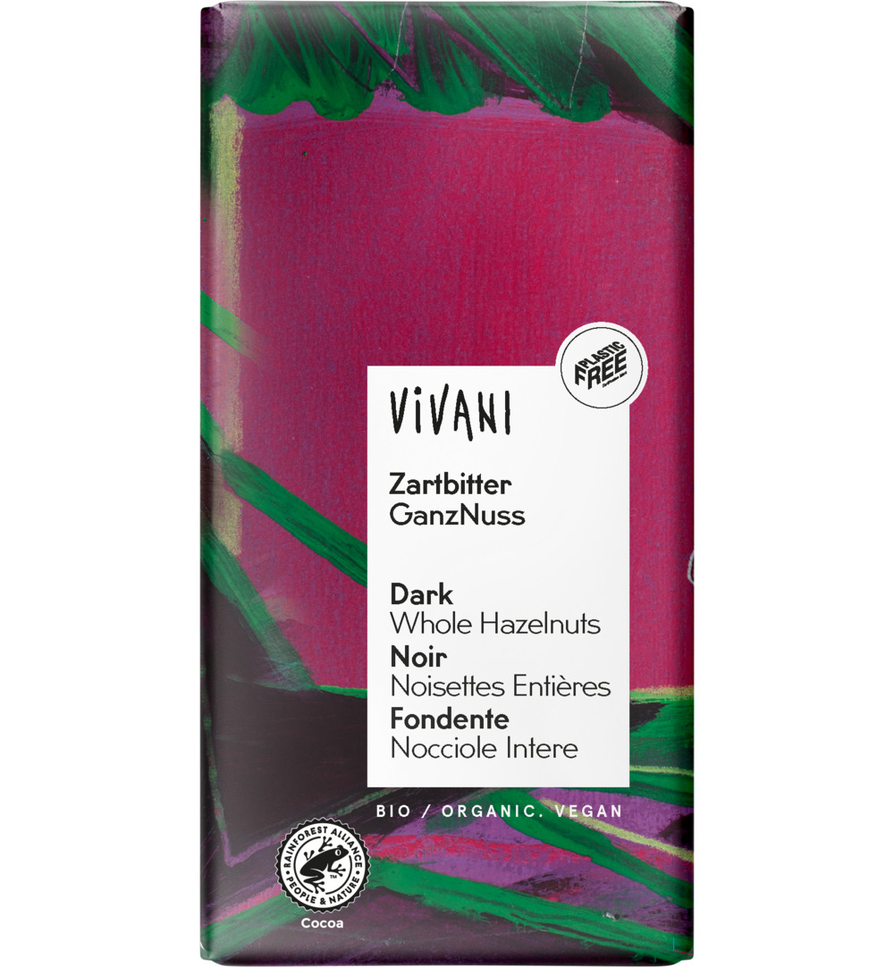 Vivani Chocolade Puur Met Hele Hazelnoten Bio (100 gr)