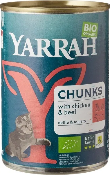 Yarrah Kattenvoer Chunks Met Kip En Rund Bio (405 gr)