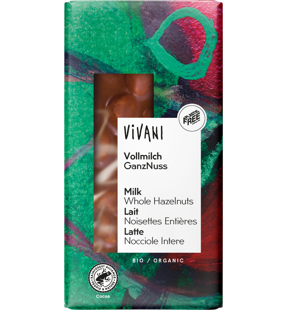 Vivani Chocolade Melk Met Hele Hazelnoten Bio (100 gr)