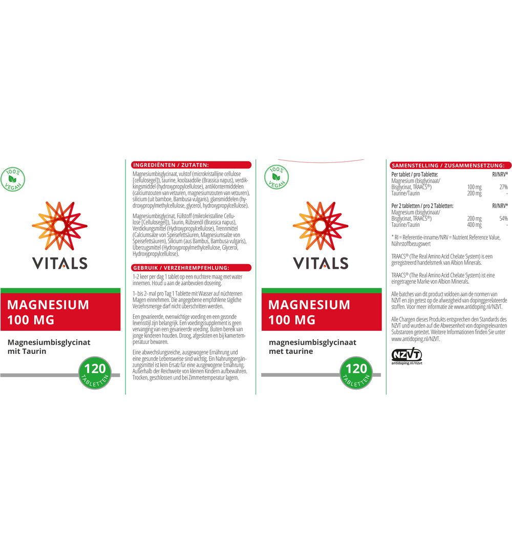 Vitals Magnesiumbisglycinaat 100 mg (120 tabletten) - image 3