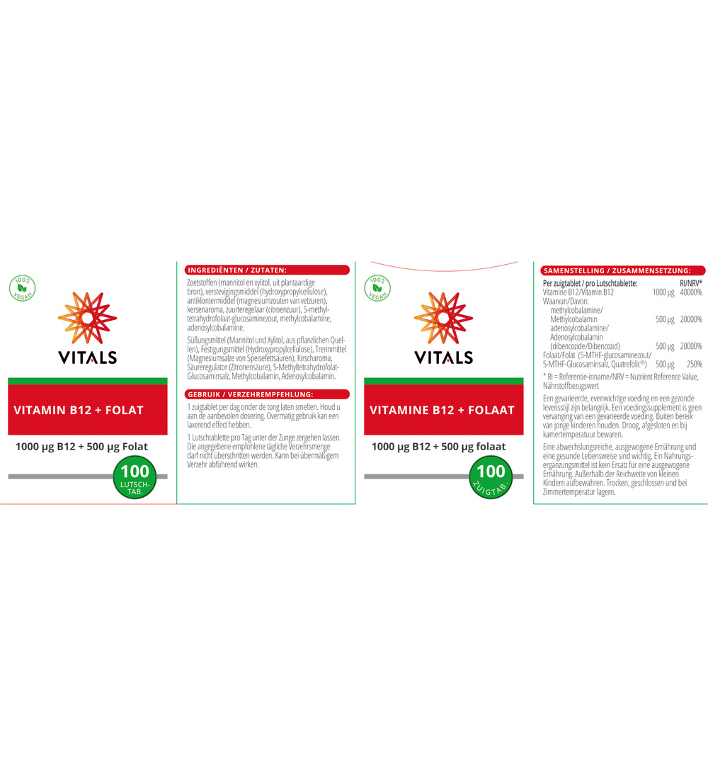 Vitals Vitamine B12 1000 mcg folaat 500 mcg (100 zuigtabletten) - image 3