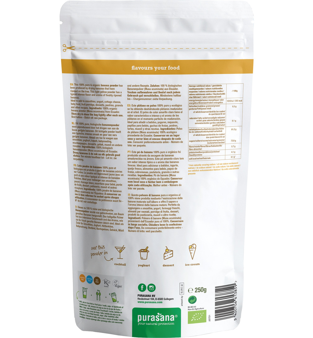 Purasana Bananen Poeder - Vegan Bio (250 gr)