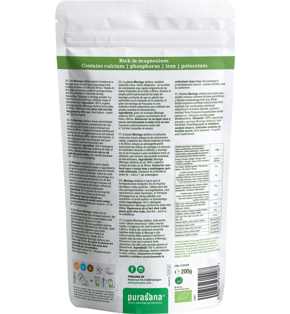 Purasana Moringa Poeder - Vegan Bio (200 gr)