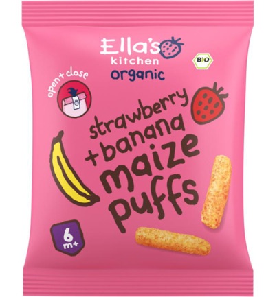 Ella'S Kitchen Maize Puffs Aardbei/Banaan 6+ Maanden Bio (20 gr)