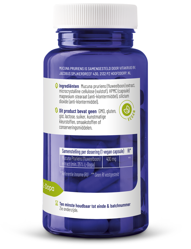 Vitakruid Mucuna Pruriens 400 Mg Minimaal 25% L-Dopa (60 vega capsules) - image 2