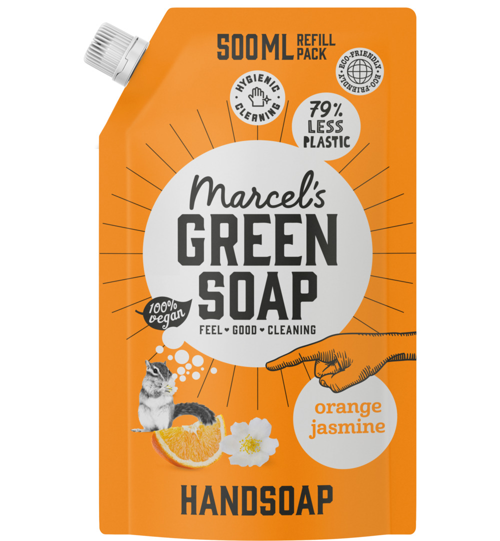 Marcel's Green Soap Handzeep sinaasappel & jasmijn navul (500 ml)