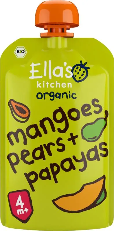 Ella's Kitchen Mangoes pears & papayas knijpz akje 4+ maanden bio (120 gr)