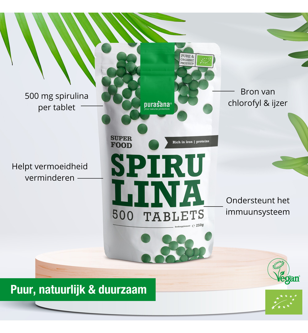 Purasana Spirulina 500 mg BIO (500 tabletten) - image 2