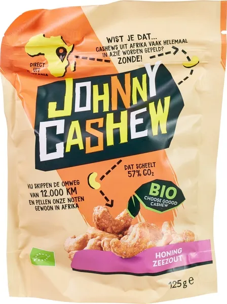 Johnny Cashew Cashewnoten Honing Zeezout (125 gr)
