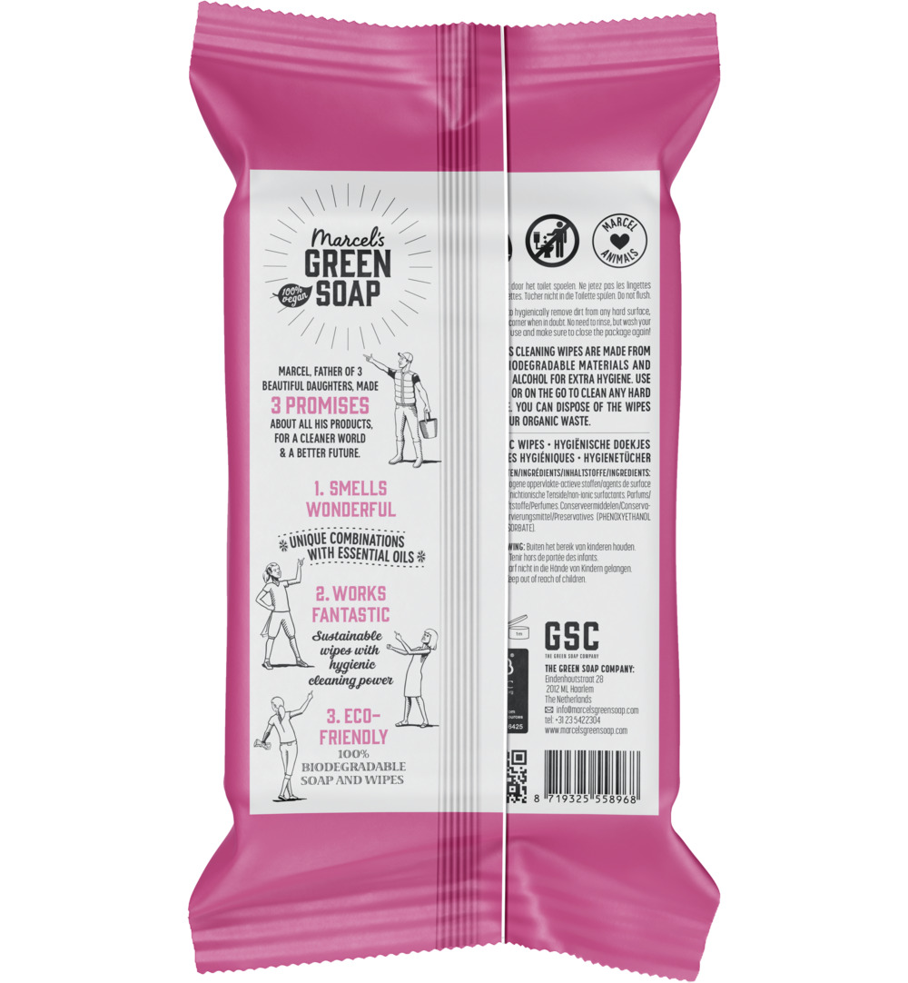 Marcel's Green Soap Cleansing Wipes Patchouli & Cranberry Bio (60 stuks)