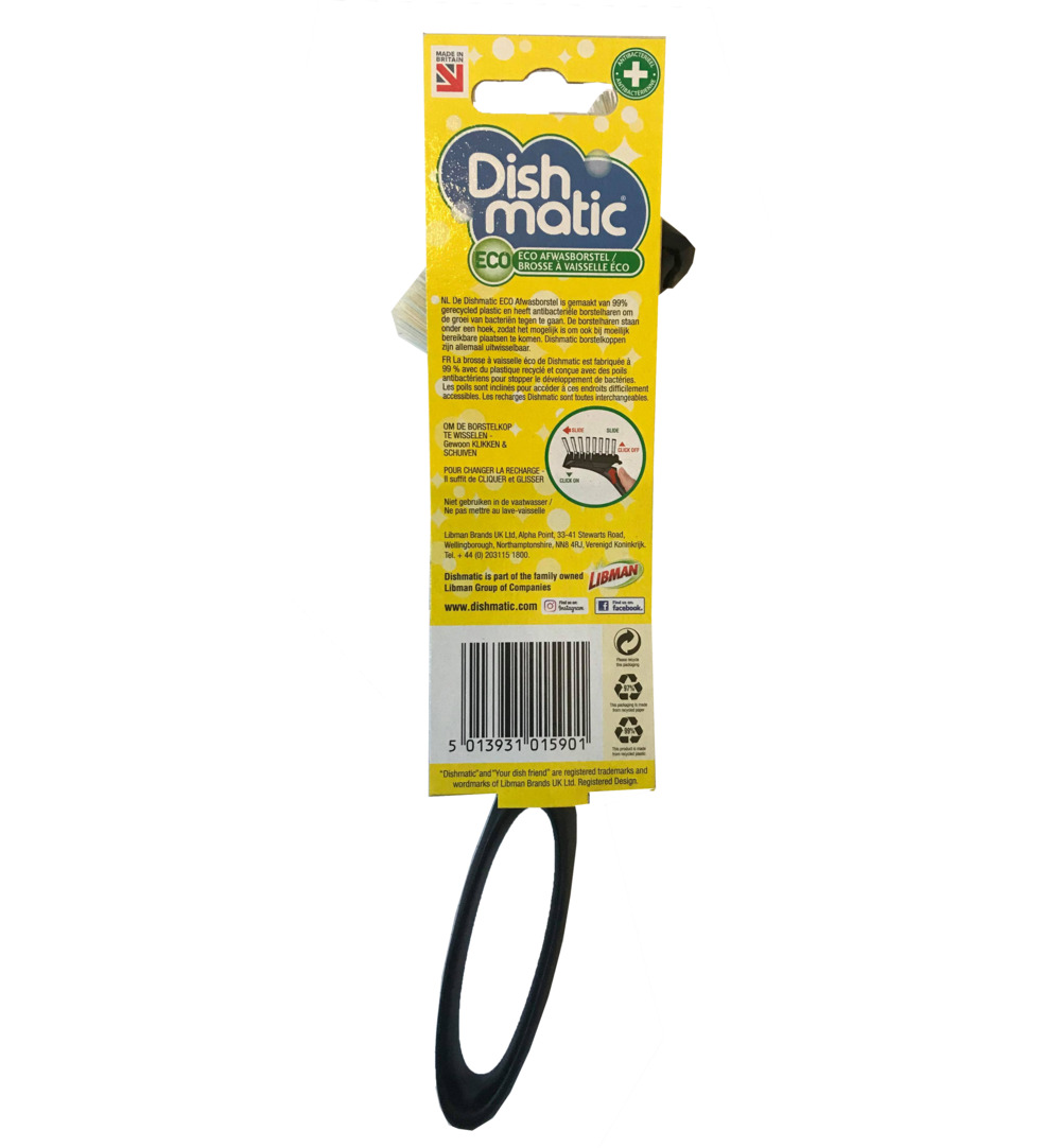 Dishmatic Eco Afwasborstel Van 99% Gerecycled Plastic En Borstelharen (1 stuk)