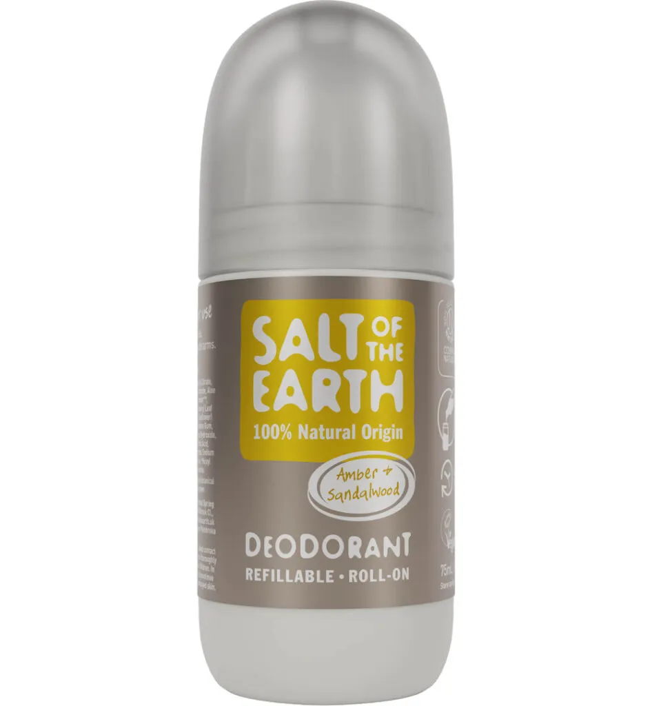 Salt Of The Earth Natural Deodorant Roll On, Amber & Sandalwood (75 ml)