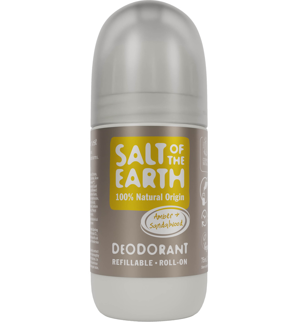 Salt Of The Earth Natural Deodorant Roll On, Amber & Sandalwood (75 ml)
