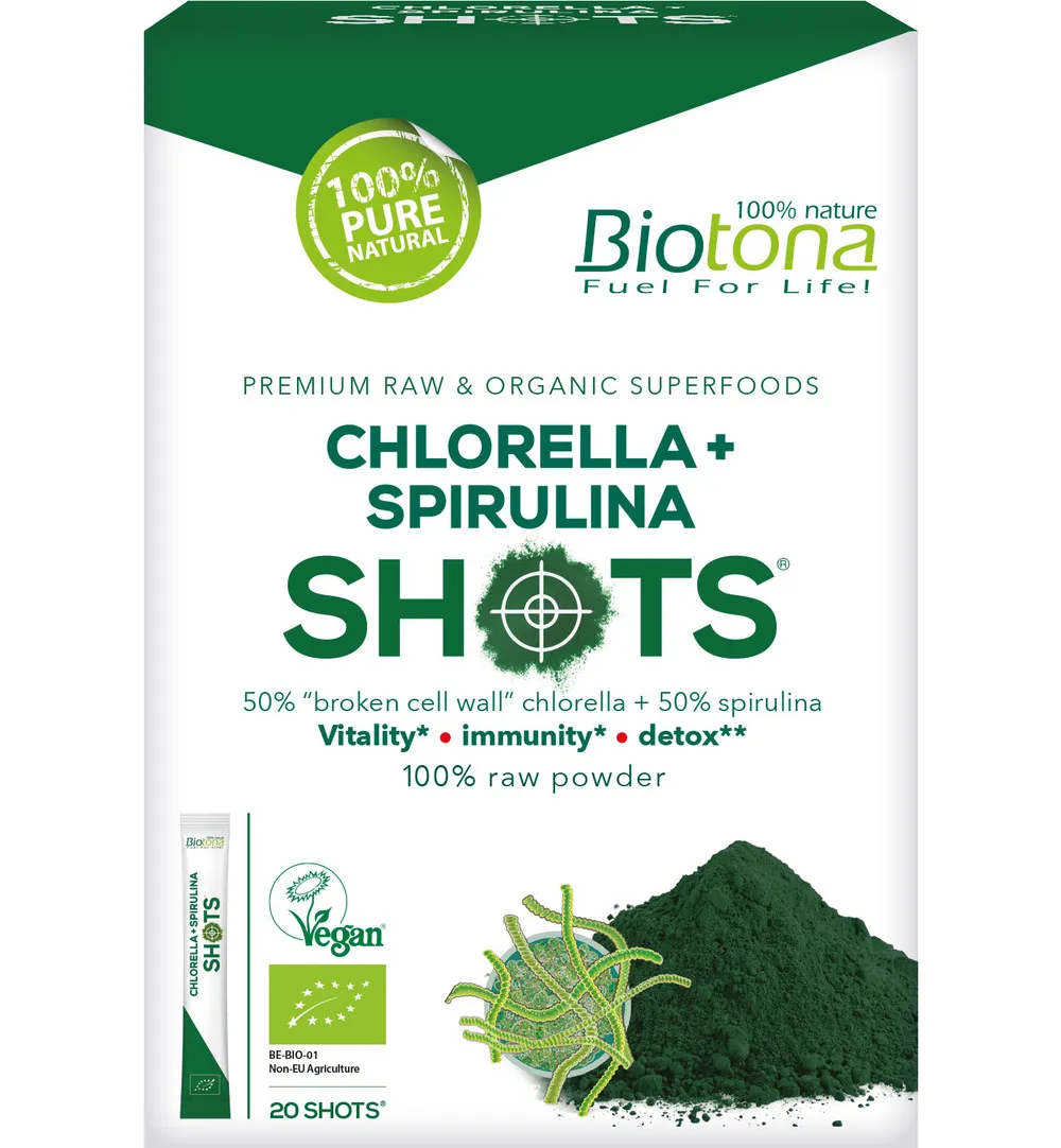 Biotona Chlorella spirulina shots 2.2gram bio (20 stuks)
