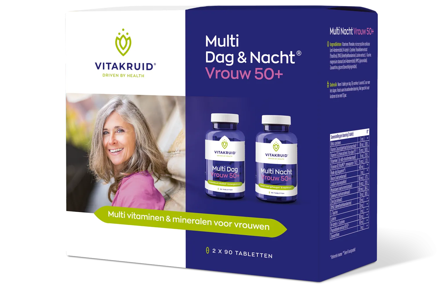 Vitakruid Multi Dag & Nacht Vrouw 50+ 100% Vegan (2 X 90 tabletten)