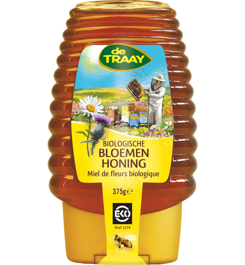 De Traay Bloemenhoning Knijpfles Bio (375 gr)
