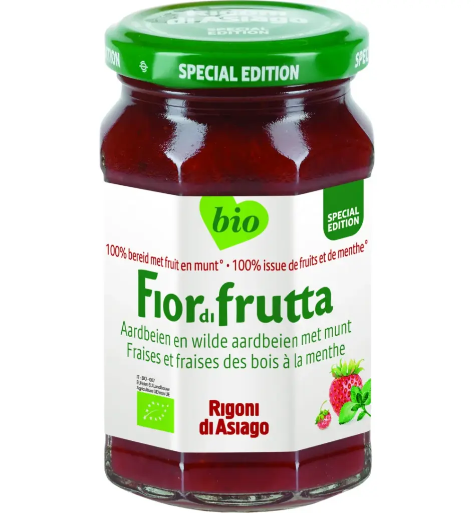 Fiordifrutta Aardbeien en wilde aardbeien met munt jam bio (250 gr)
