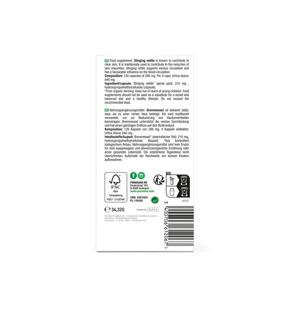 Purasana Brandnetel/Ortie Vegan Bio (120 vega capsules) - image 3