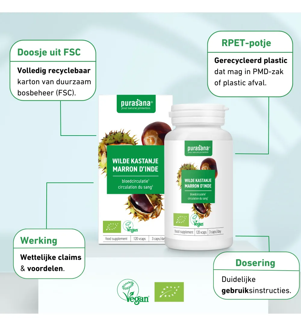 Purasana Wilde Kastanje/Marron D'Inde Vegan Bio (120 vega capsules) - image 8