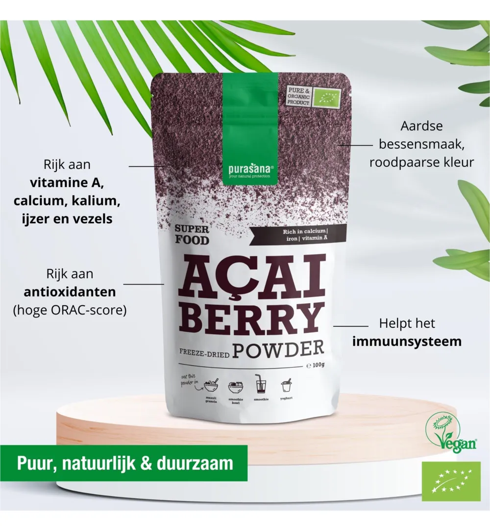 Purasana Acai Bessen Poeder/Poudre Baies D'Acai Vegan Bio (100 gr) - image 2