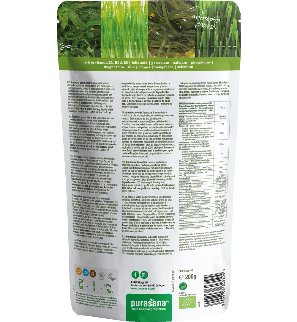 Purasana Green Mix Poeder/Poudre Vegan Bio (200 gr)