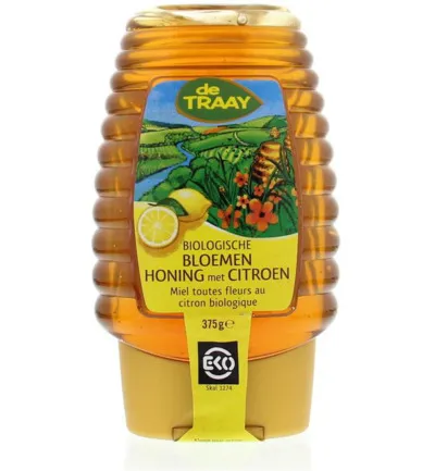 De Traay Bloemenhoning met Citroen Knijpfles Bio (375 gr)
