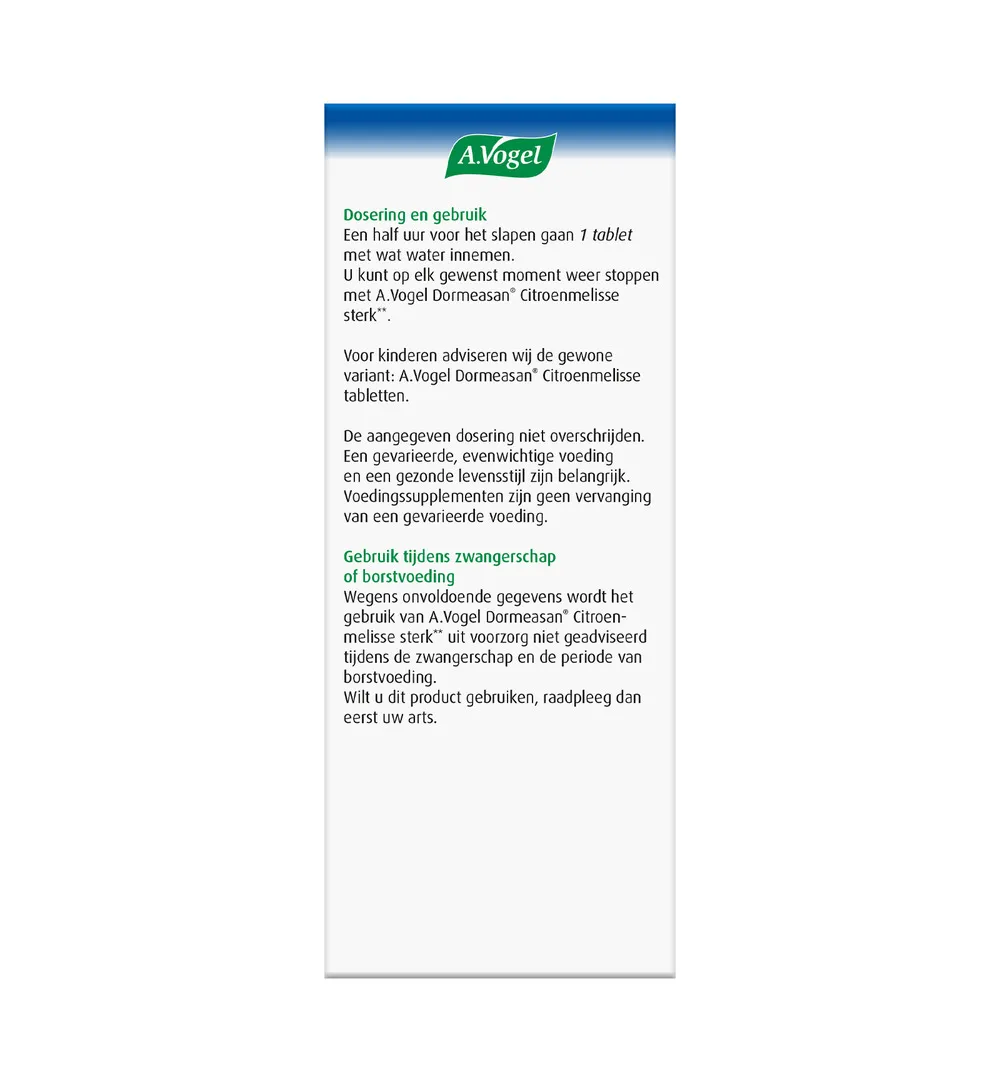 A.Vogel Dormeasan Citroenmelisse Nachtrust Sterk (30 Tabletten) - image 2