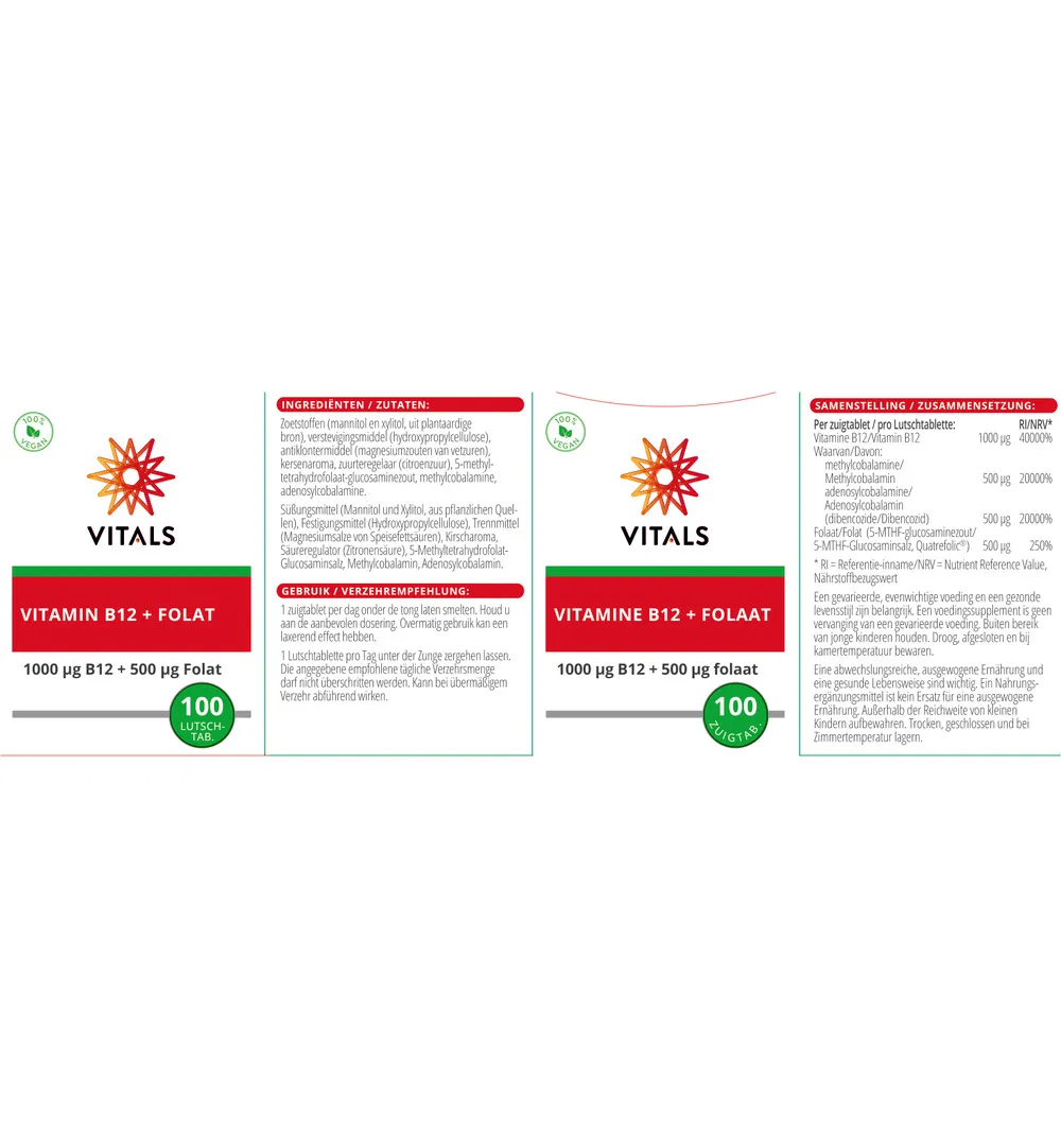 Vitals Vitamine B12 1000 mcg folaat 500 mcg (100 zuigtabletten) - image 3