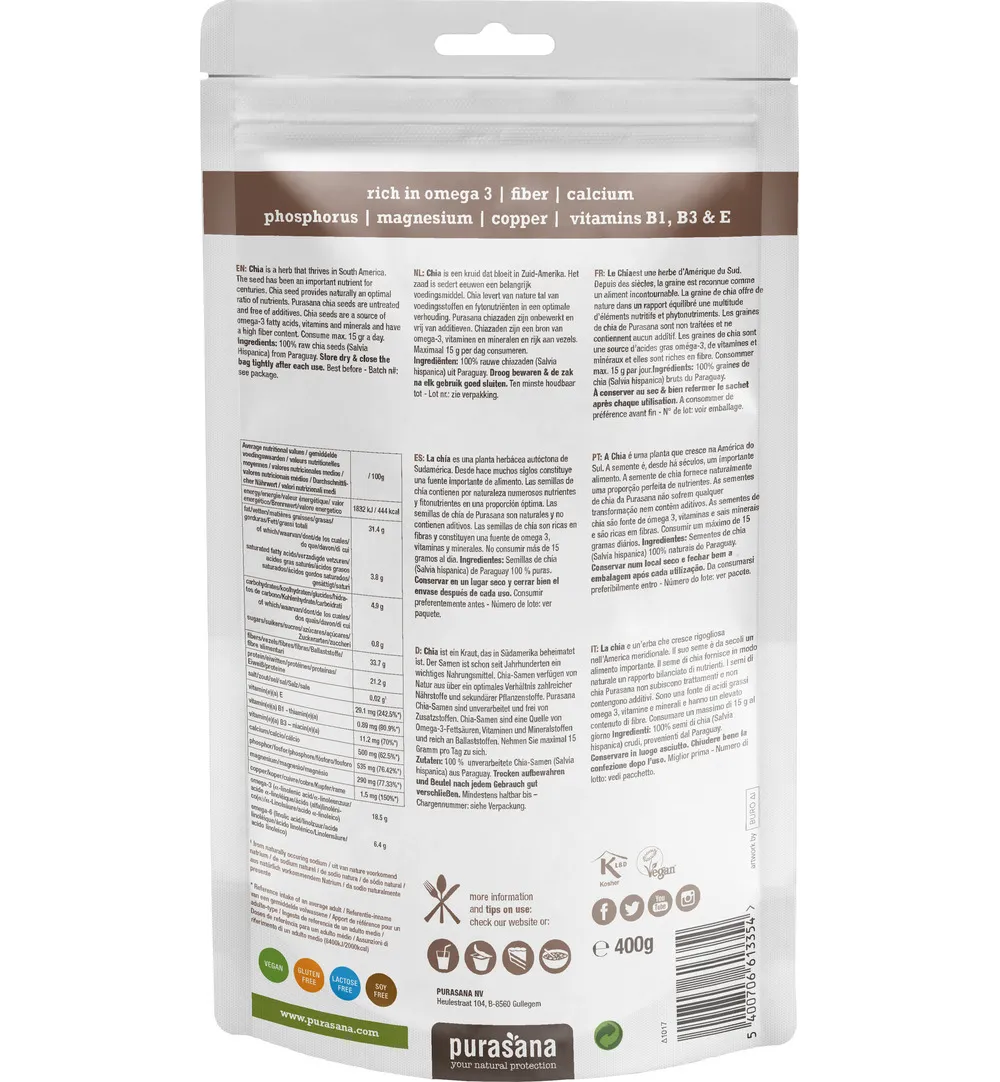 Purasana Chia Zaden - Vegan Bio (400 gr)