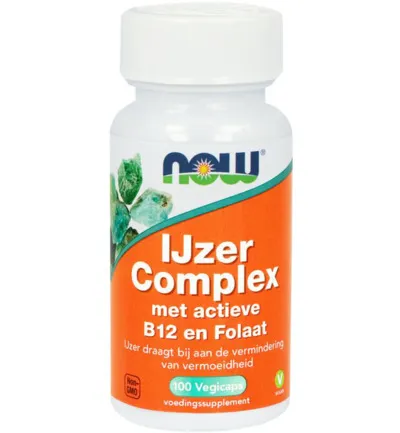 Now IJzer Complex met actieve B12 en folaat (100 vega capsules)