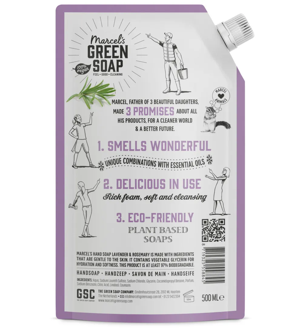 Marcel's Green Soap Handzeep lavendel & rozemarijn navul (500 ml)