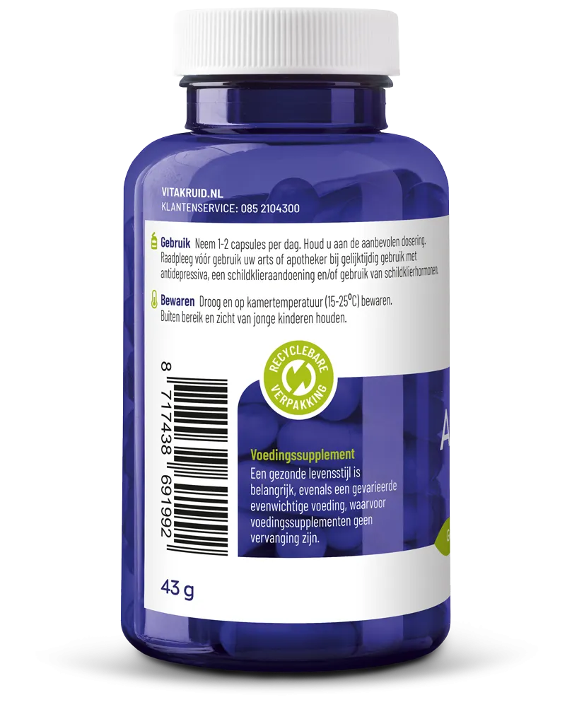 Vitakruid Ashwagandha 5% Withanoliden Ksm-66® & Bioperine® (90 vega capsules)