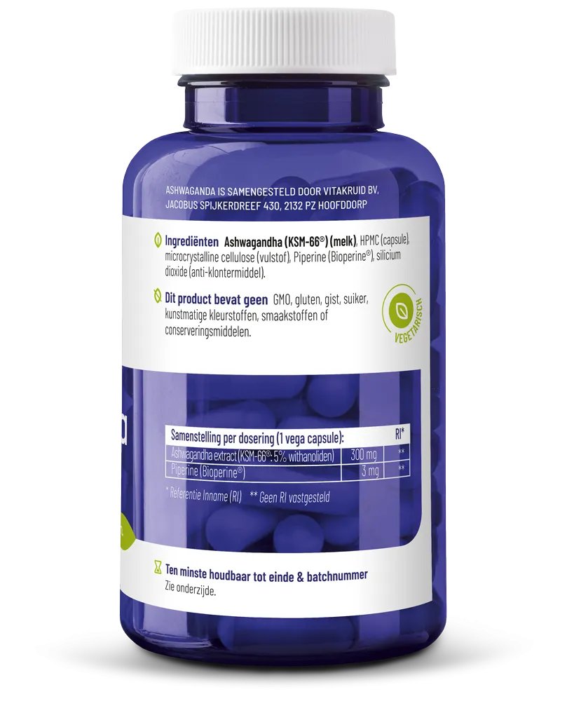 Vitakruid Ashwagandha 5% Withanoliden Ksm-66® & Bioperine® (90 vega capsules) - image 2