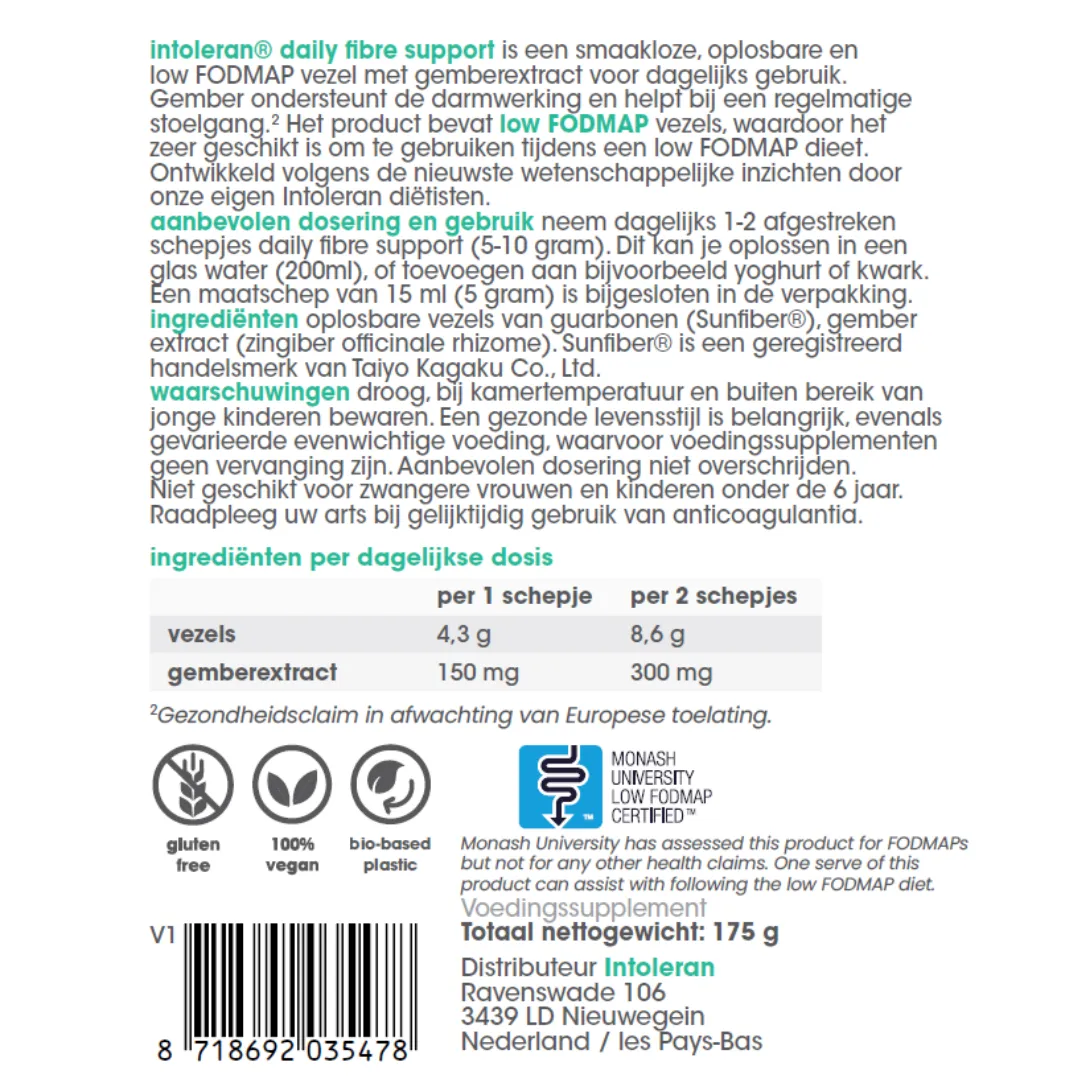Intoleran Fibre Support Stoelgang Poeder (175 gr)
