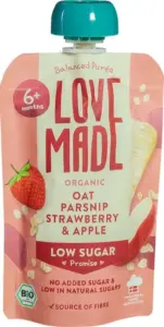 Lovemade Knijpzakje Haver Pastinaak Aardbei Appel 6+ Mnd (100 gr)