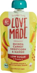 Lovemade Knijpzakje Quinoa Wortel Mais Mango 6+ Mnd (100 gr)