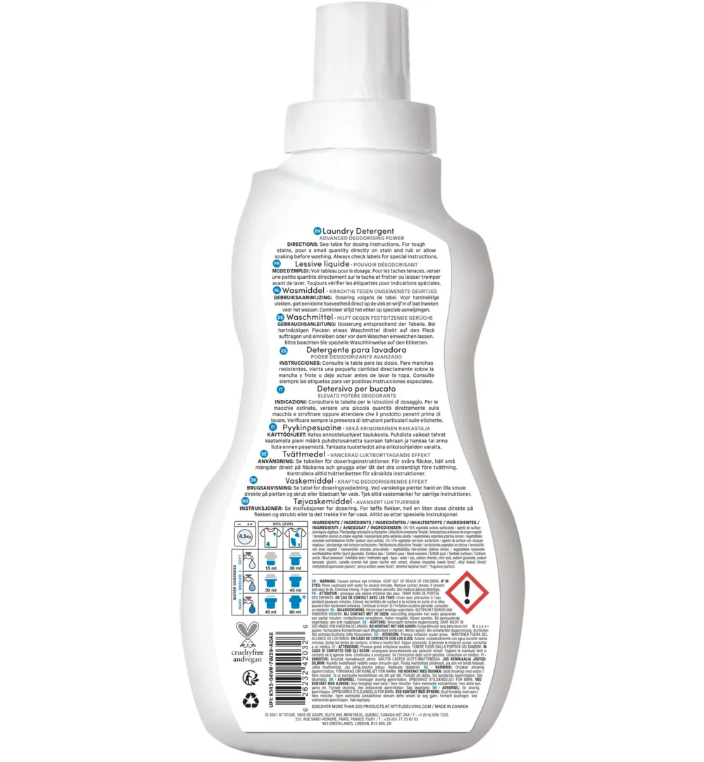 Attitude Nature+ Vloeibaar Wasmiddel 35 Beurten Wild Flowers (1050 ml)